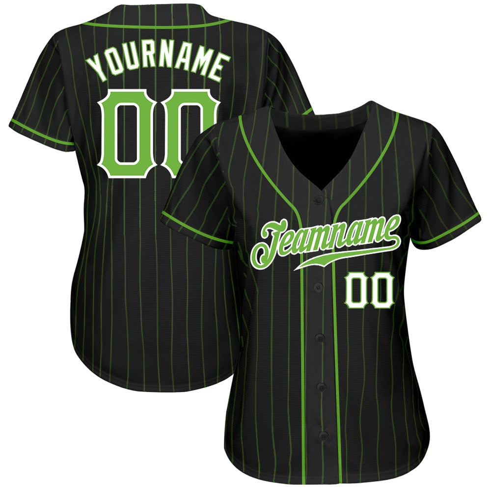 USA Baseball Jersey, Custom Black Neon Green Pinstripe Neon Green White Authentic Baseball Jersey, Team Jerseys Baseball
