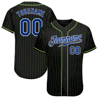 USA Baseball Jersey, Custom Black Neon Green Pinstripe Royal White Authentic Baseball Jersey, Team Jerseys Baseball