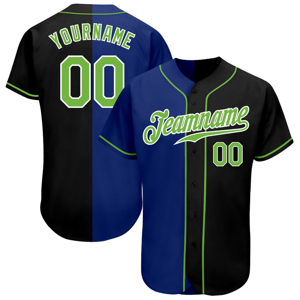 USA Baseball Jersey, Custom Black Neon Green Royal Authentic Split Fashion Baseball Jersey, Team Jerseys Baseball