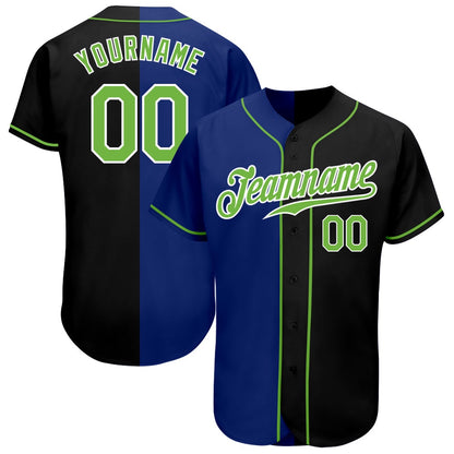 USA Baseball Jersey, Custom Black Neon Green Royal Authentic Split Fashion Baseball Jersey, Team Jerseys Baseball