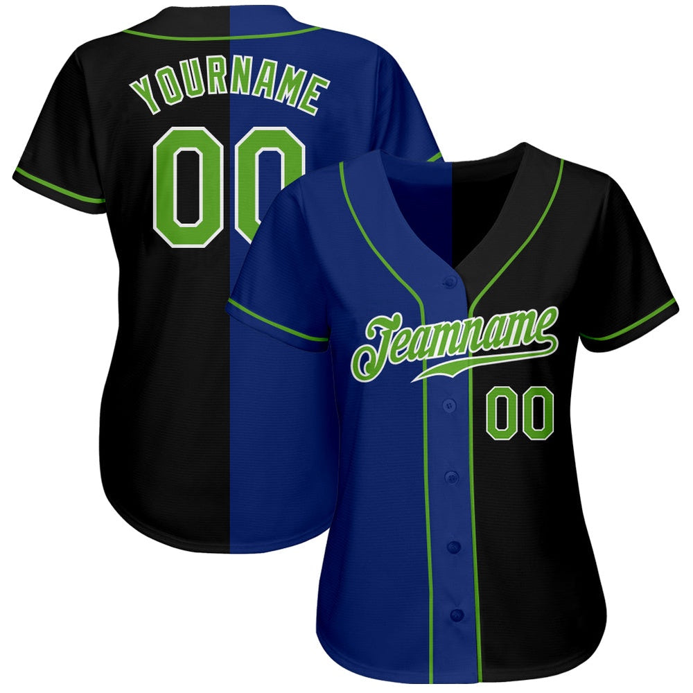 USA Baseball Jersey, Custom Black Neon Green Royal Authentic Split Fashion Baseball Jersey, Team Jerseys Baseball