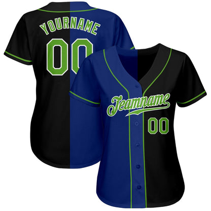 USA Baseball Jersey, Custom Black Neon Green Royal Authentic Split Fashion Baseball Jersey, Team Jerseys Baseball