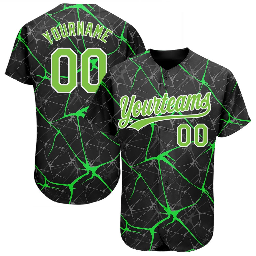 USA Baseball Jersey, Custom Black Neon Green White 3D Pattern Design Authentic Baseball Jersey, Team Jerseys Baseball