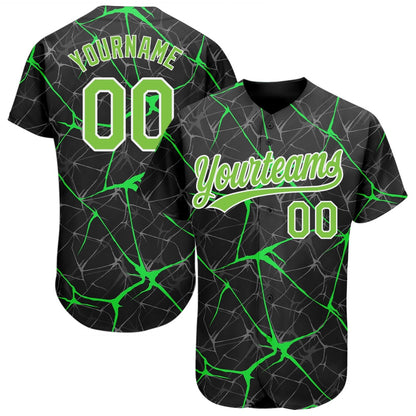 USA Baseball Jersey, Custom Black Neon Green White 3D Pattern Design Authentic Baseball Jersey, Team Jerseys Baseball