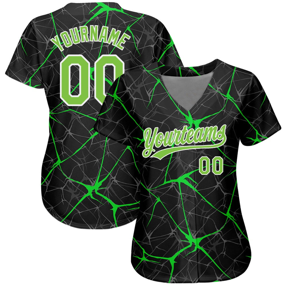 USA Baseball Jersey, Custom Black Neon Green White 3D Pattern Design Authentic Baseball Jersey, Team Jerseys Baseball
