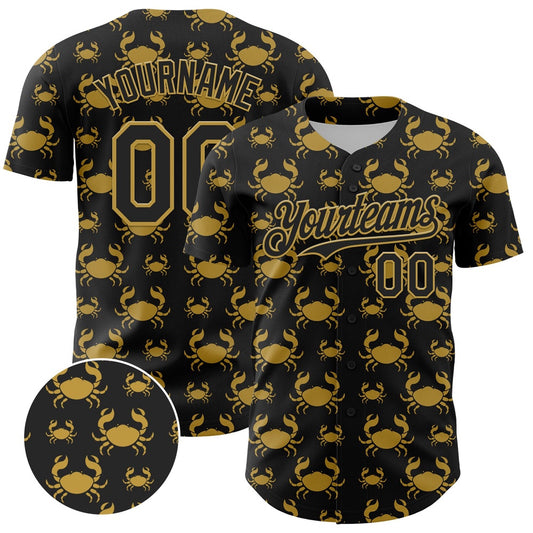 USA Baseball Jersey, Custom Black Old Gold 3D Pattern Design Animal Crab Fruit Lemon Authentic Baseball Jersey, Team Jerseys Baseball