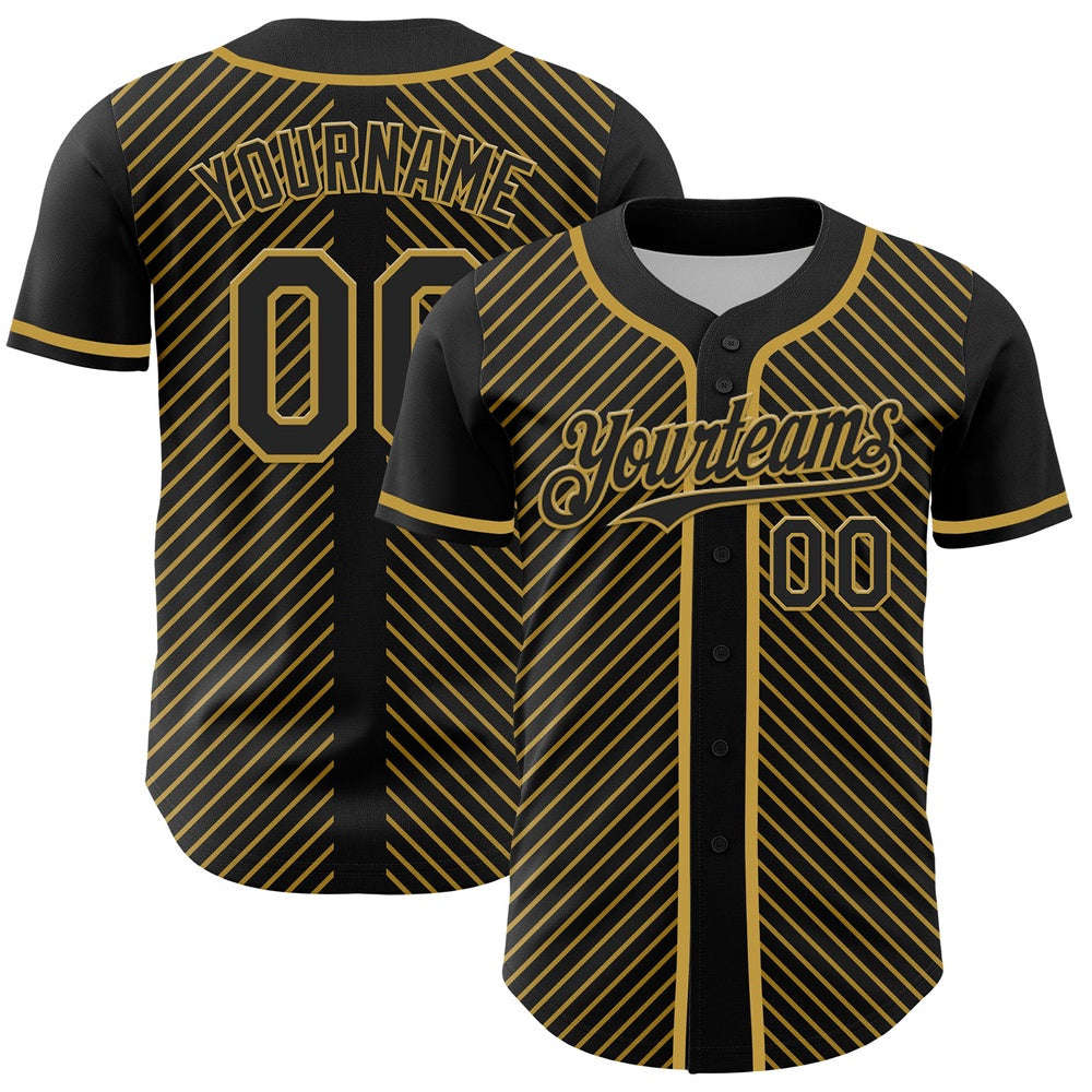 USA Baseball Jersey, Custom Black Old Gold 3D Pattern Design Diagonal Stripes Authentic Baseball Jersey, Team Jerseys Baseball