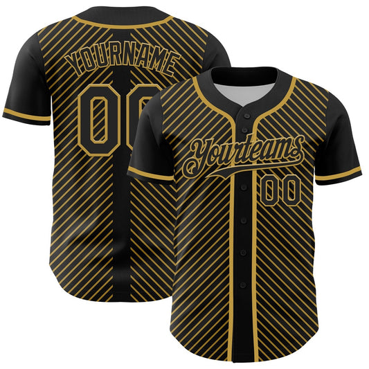 USA Baseball Jersey, Custom Black Old Gold 3D Pattern Design Diagonal Stripes Authentic Baseball Jersey, Team Jerseys Baseball