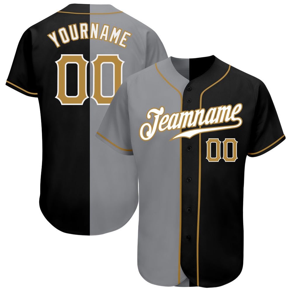USA Baseball Jersey, Custom Black Old Gold Gray Authentic Split Fashion Baseball Jersey, Team Jerseys Baseball
