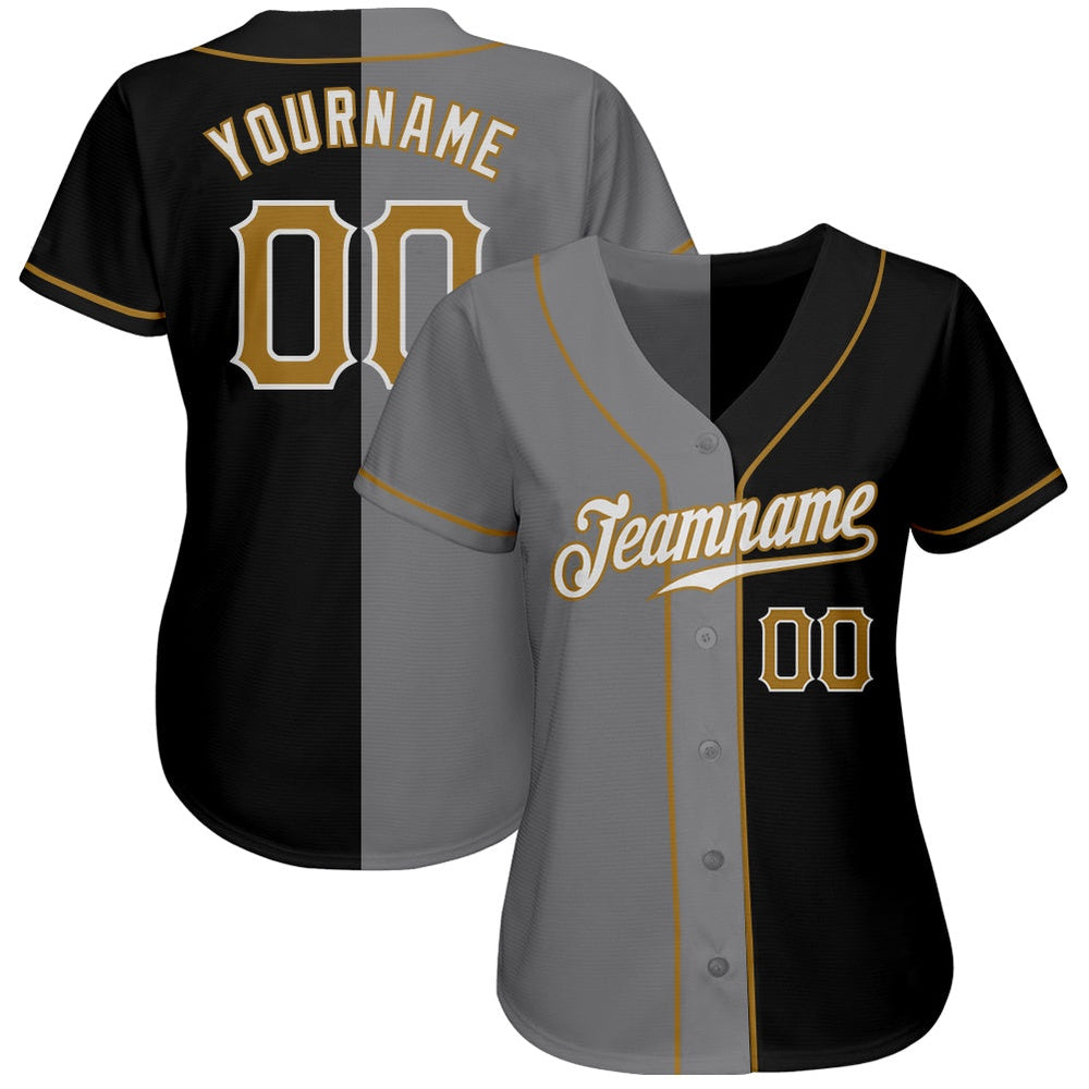 USA Baseball Jersey, Custom Black Old Gold Gray Authentic Split Fashion Baseball Jersey, Team Jerseys Baseball