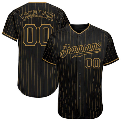 USA Baseball Jersey, Custom Black Old Gold Pinstripe Black Authentic Baseball Jersey, Team Jerseys Baseball