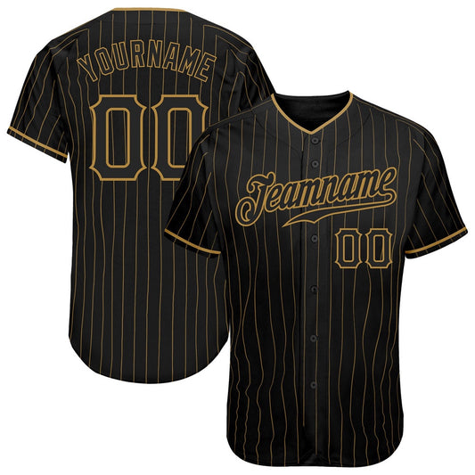 USA Baseball Jersey, Custom Black Old Gold Pinstripe Black Authentic Baseball Jersey, Team Jerseys Baseball