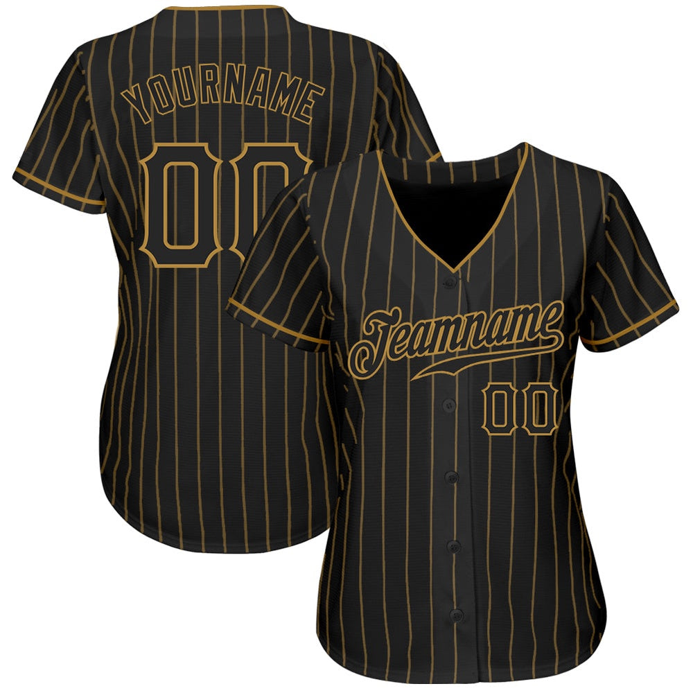 USA Baseball Jersey, Custom Black Old Gold Pinstripe Black Authentic Baseball Jersey, Team Jerseys Baseball