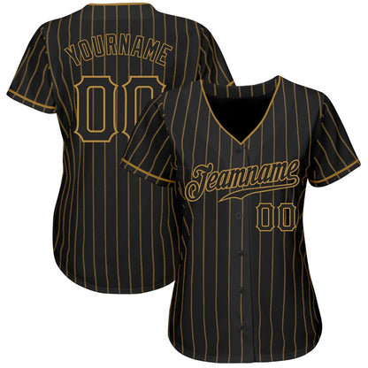 USA Baseball Jersey, Custom Black Old Gold Pinstripe Black Authentic Baseball Jersey, Team Jerseys Baseball