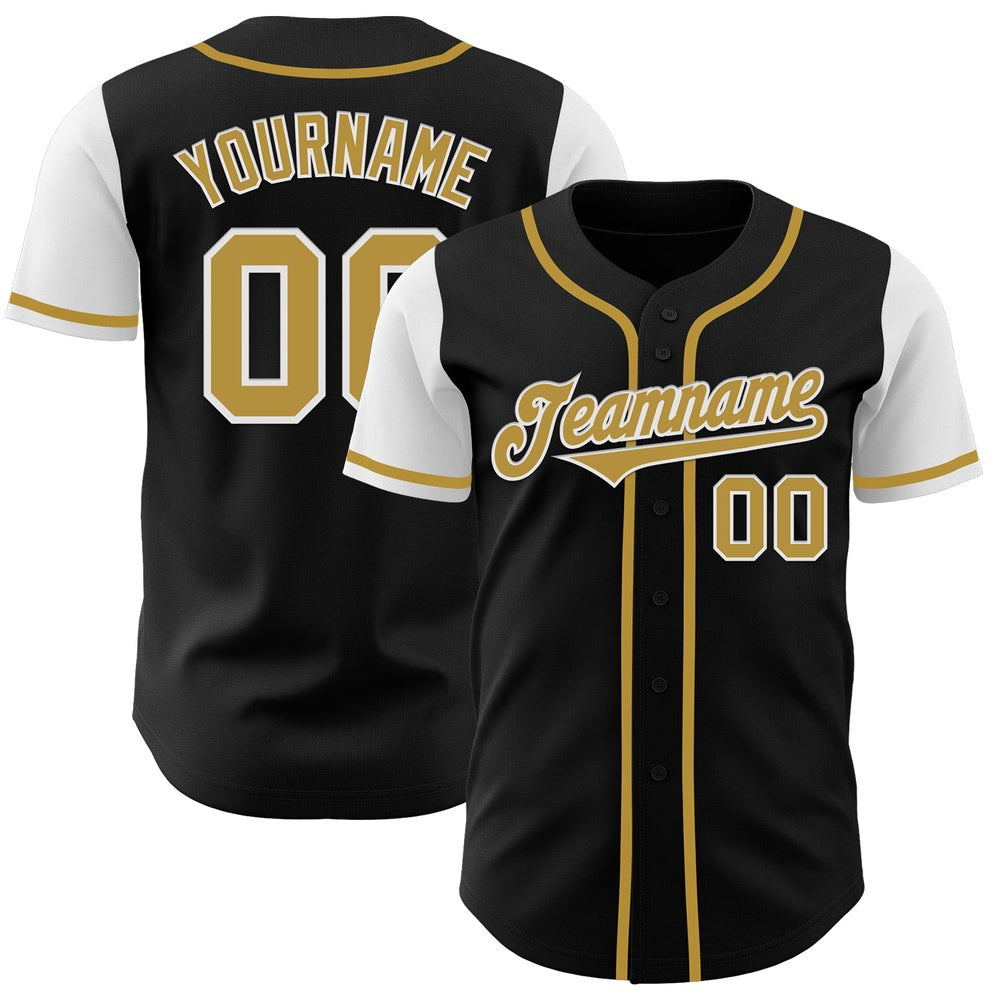 USA Baseball Jersey, Custom Black Old Gold White Authentic Two Tone Baseball Jersey, Team Jerseys Baseball