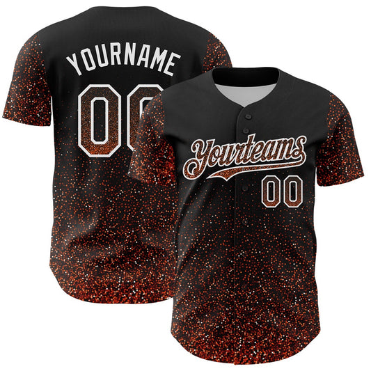 USA Baseball Jersey, Custom Black Orange White 3D Pattern Design Abstract Colorful Glittering Dot Authentic Baseball Jersey