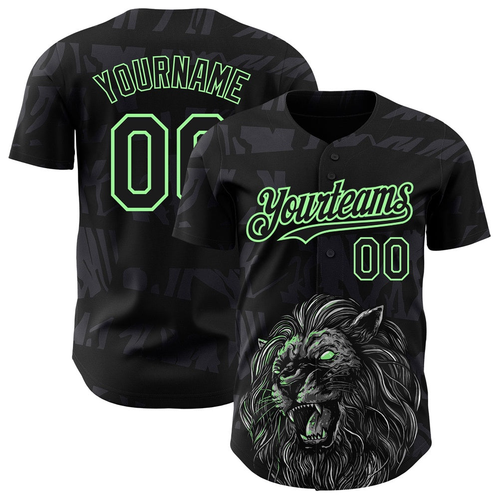 USA Baseball Jersey, Custom Black Pea Green 3D Pattern Design Animal Lion Authentic Baseball Jersey, Team Jerseys Baseball