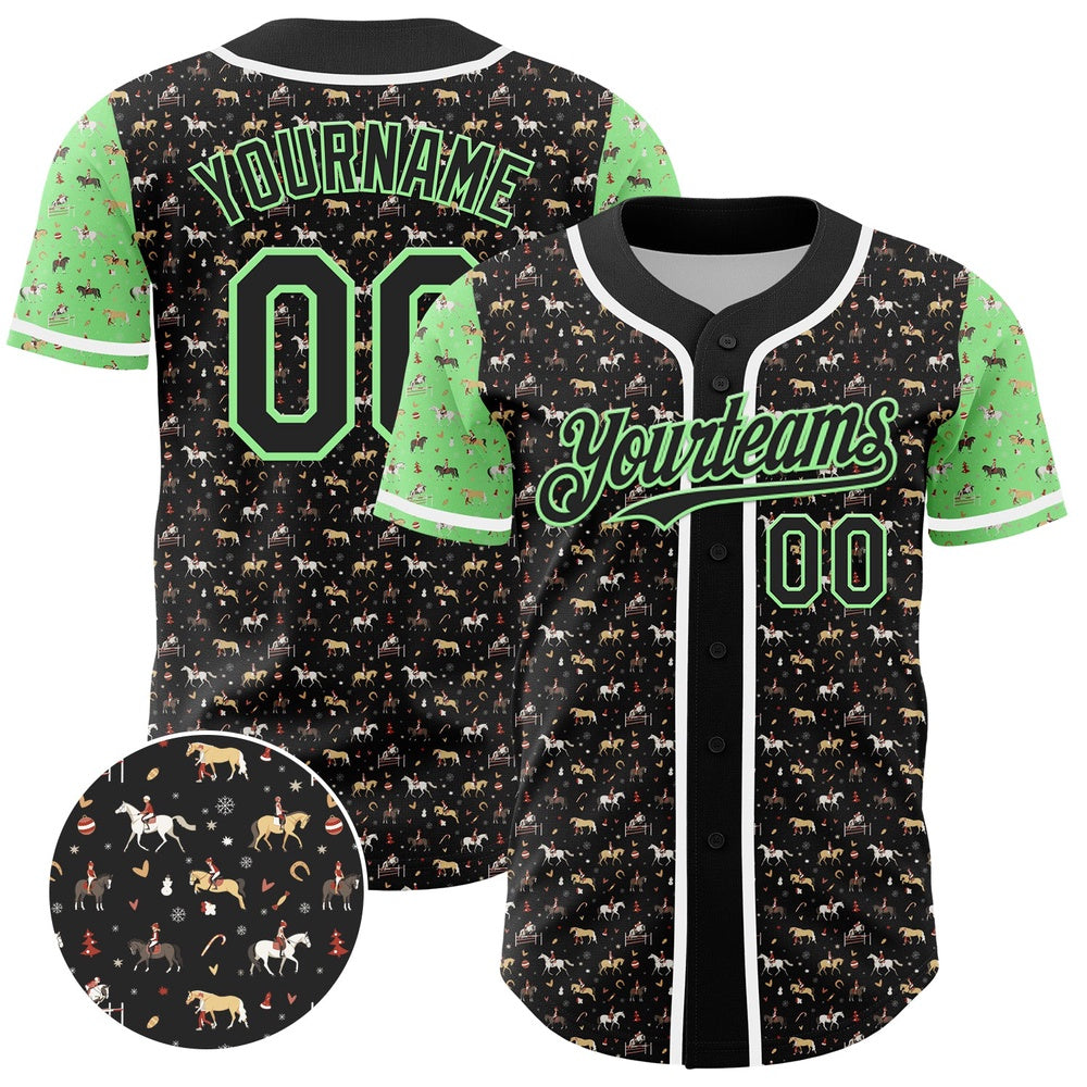 USA Baseball Jersey, Custom Black Pea Green White 3D Pattern Design Rodeo Cowboy Authentic Baseball Jersey, Team Jerseys Baseball