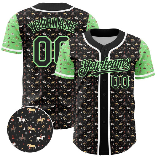 USA Baseball Jersey, Custom Black Pea Green White 3D Pattern Design Rodeo Cowboy Authentic Baseball Jersey, Team Jerseys Baseball