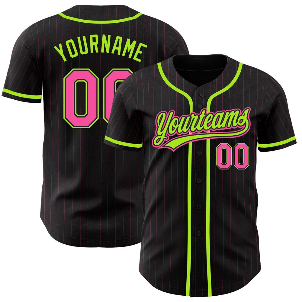 USA Baseball Jersey, Custom Black Pink Pinstripe Pink Neon Green Authentic Baseball Jersey, Team Jerseys Baseball