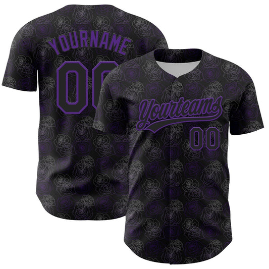 USA Baseball Jersey, Custom Black Purple 3D Pattern Design Gothic Style Rose Authentic Baseball Jersey, Team Jerseys Baseball