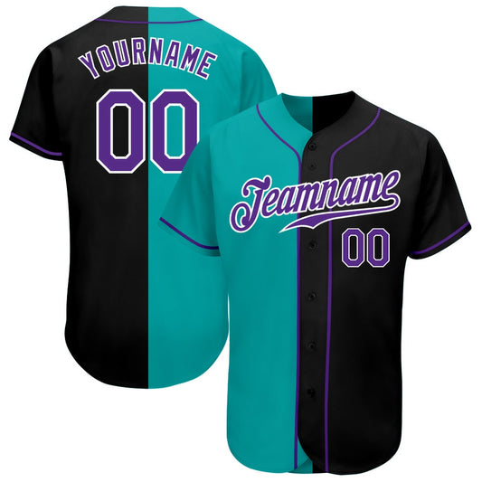 USA Baseball Jersey, Custom Black Purple Aqua Authentic Split Fashion Baseball Jersey, Team Jerseys Baseball