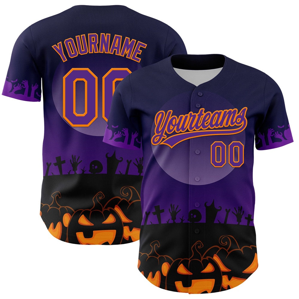 USA Baseball Jersey, Custom Black Purple Bay Orange 3D Pattern Halloween Skull Authentic Baseball Jersey, Team Jerseys Baseball