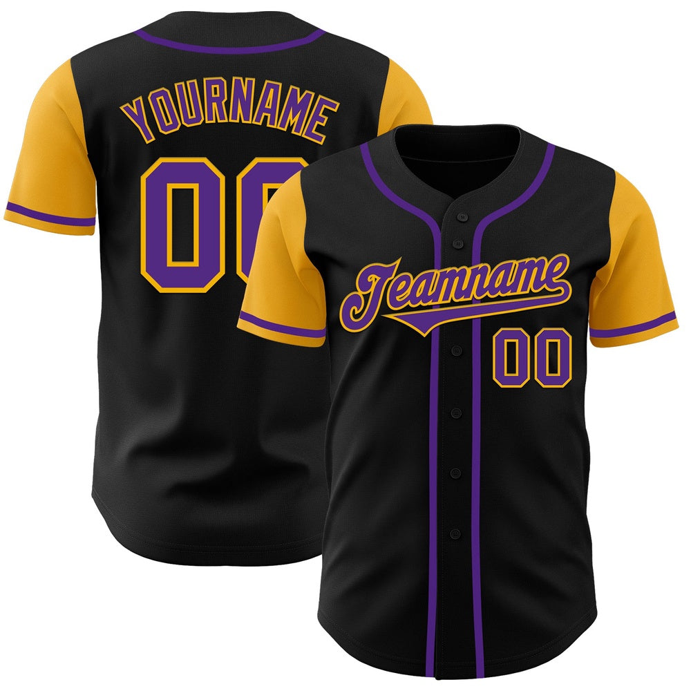 USA Baseball Jersey, Custom Black Purple Gold Authentic Two Tone Baseball Jersey, Team Jerseys Baseball