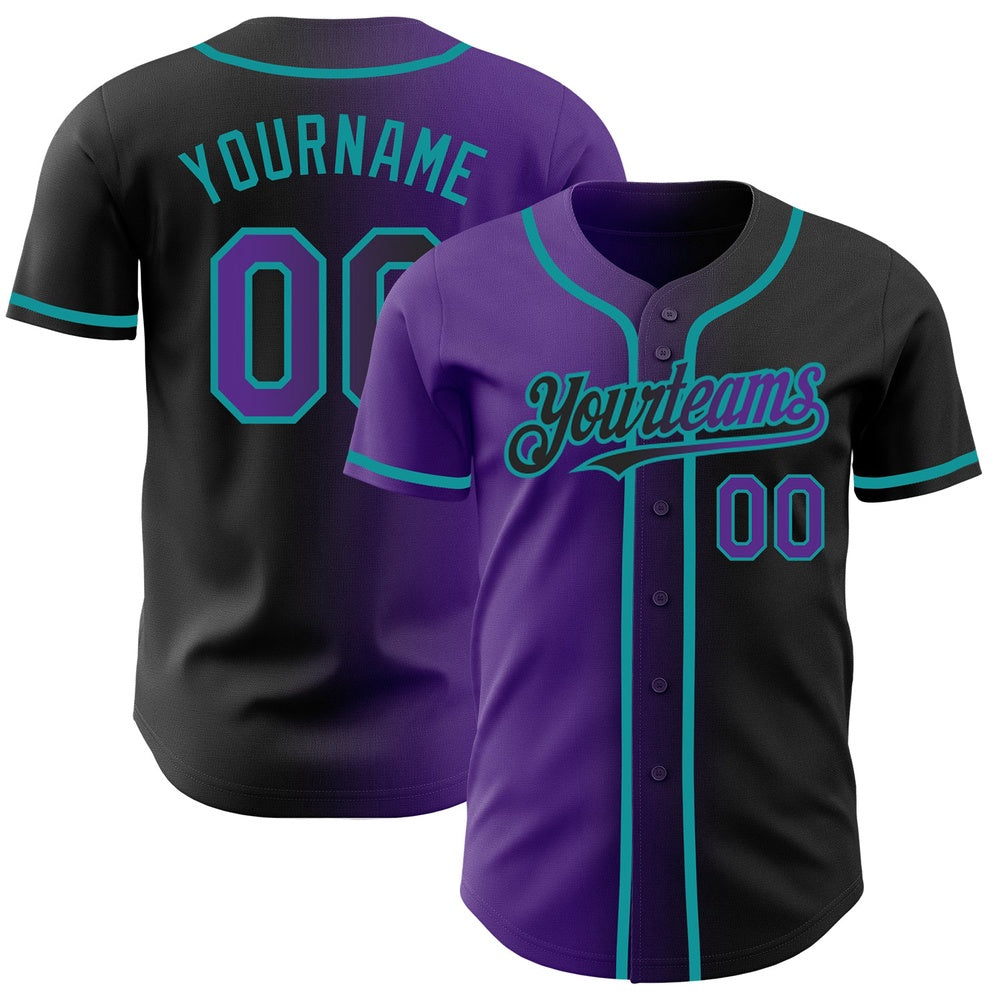 USA Baseball Jersey, Custom Black Purple Teal Authentic Gradient Fashion Baseball Jersey, Team Jerseys Baseball