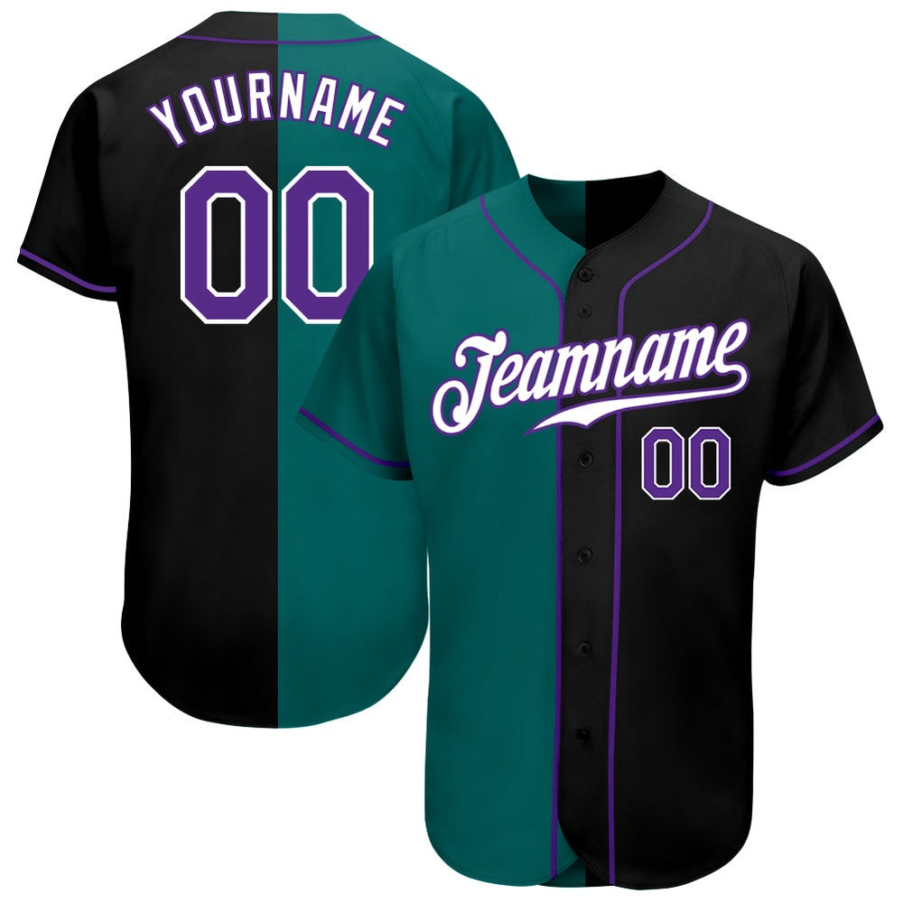 USA Baseball Jersey, Custom Black Purple Teal Authentic Split Fashion Baseball Jersey, Team Jerseys Baseball