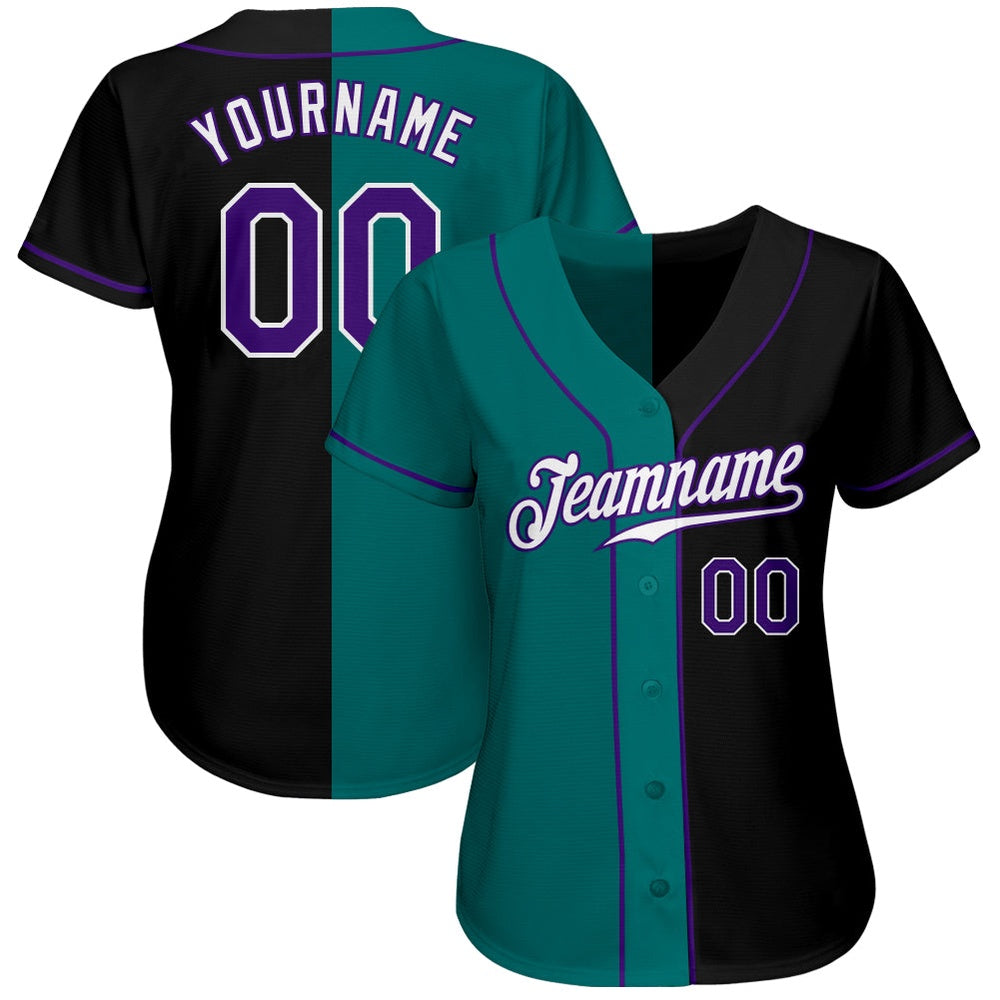 USA Baseball Jersey, Custom Black Purple Teal Authentic Split Fashion Baseball Jersey, Team Jerseys Baseball