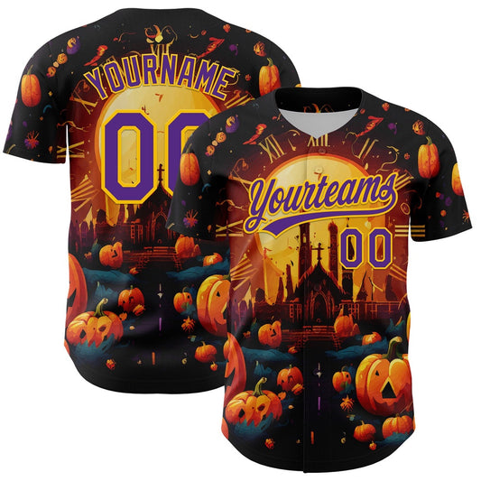 USA Baseball Jersey, Custom Black Purple Yellow 3D Halloween Authentic Baseball Jersey, Team Jerseys Baseball