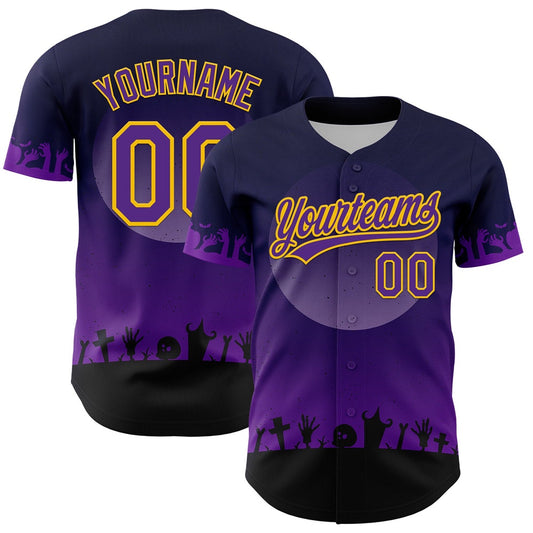 USA Baseball Jersey, Custom Black Purple Yellow 3D Pattern Halloween Skull Authentic Baseball Jersey, Team Jerseys Baseball