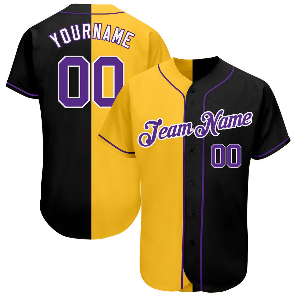 USA Baseball Jersey, Custom Black Purple Yellow Authentic Split Fashion Baseball Jersey, Team Jerseys Baseball