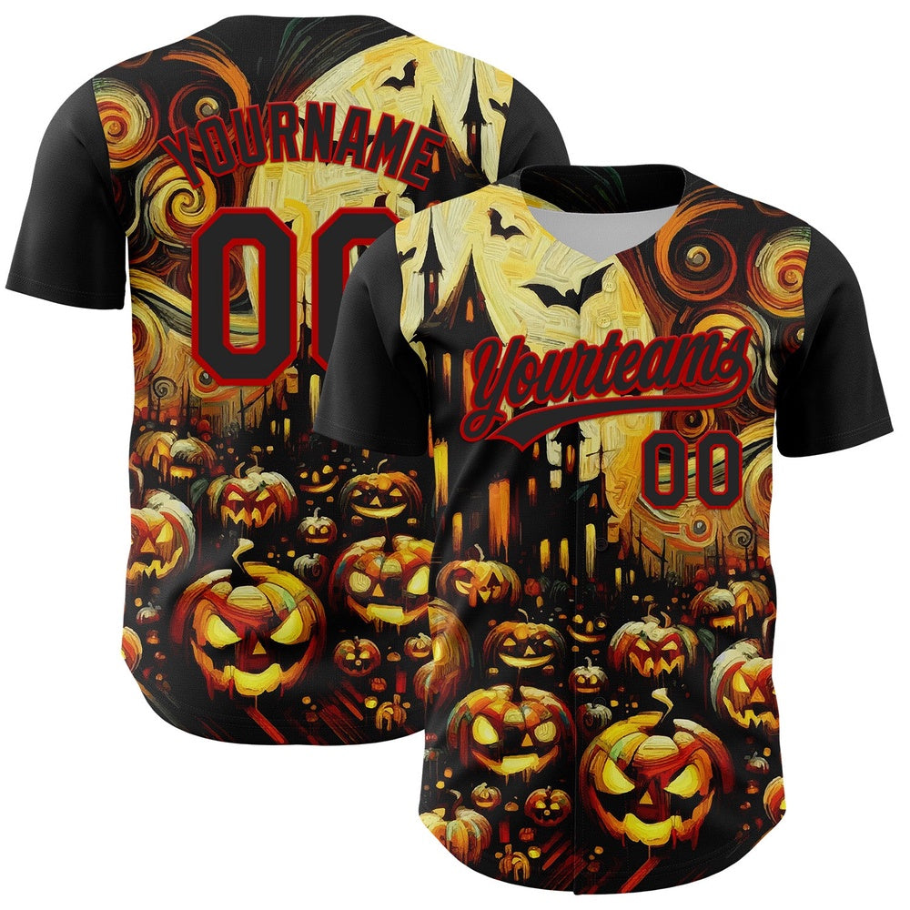 USA Baseball Jersey, Custom Black Red 3D Halloween Authentic Baseball Jersey, Team Jerseys Baseball