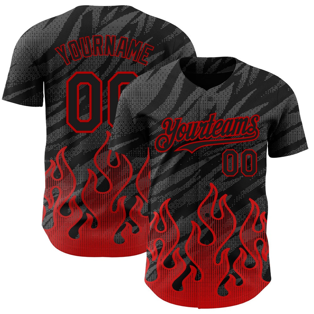 USA Baseball Jersey, Custom Black Red 3D Pattern Design Flame Authentic Baseball Jersey, Team Jerseys Baseball