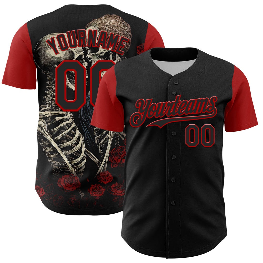 USA Baseball Jersey, Custom Black Red 3D Pattern Design Rave Gothic Style Authentic Baseball Jersey, Team Jerseys Baseball