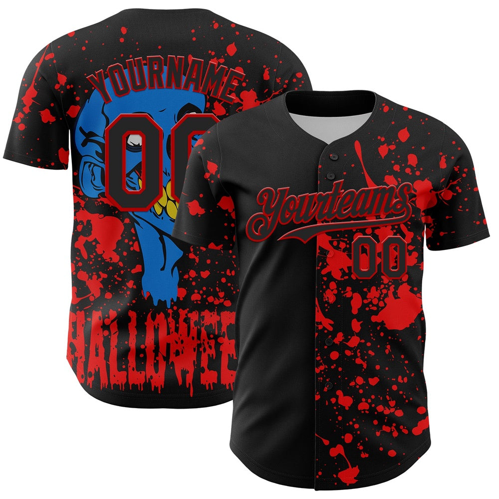 USA Baseball Jersey, Custom Black Red 3D Pattern Design Rave Halloween Skull Authentic Baseball Jersey, Team Jerseys Baseball