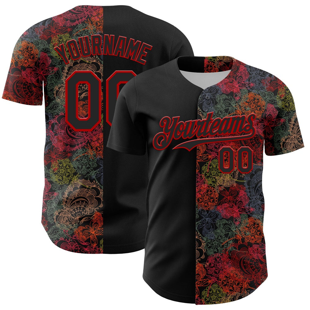 USA Baseball Jersey, Custom Black Red 3D Pattern Design Vintage Tattoos Authentic Baseball Jersey, Team Jerseys Baseball