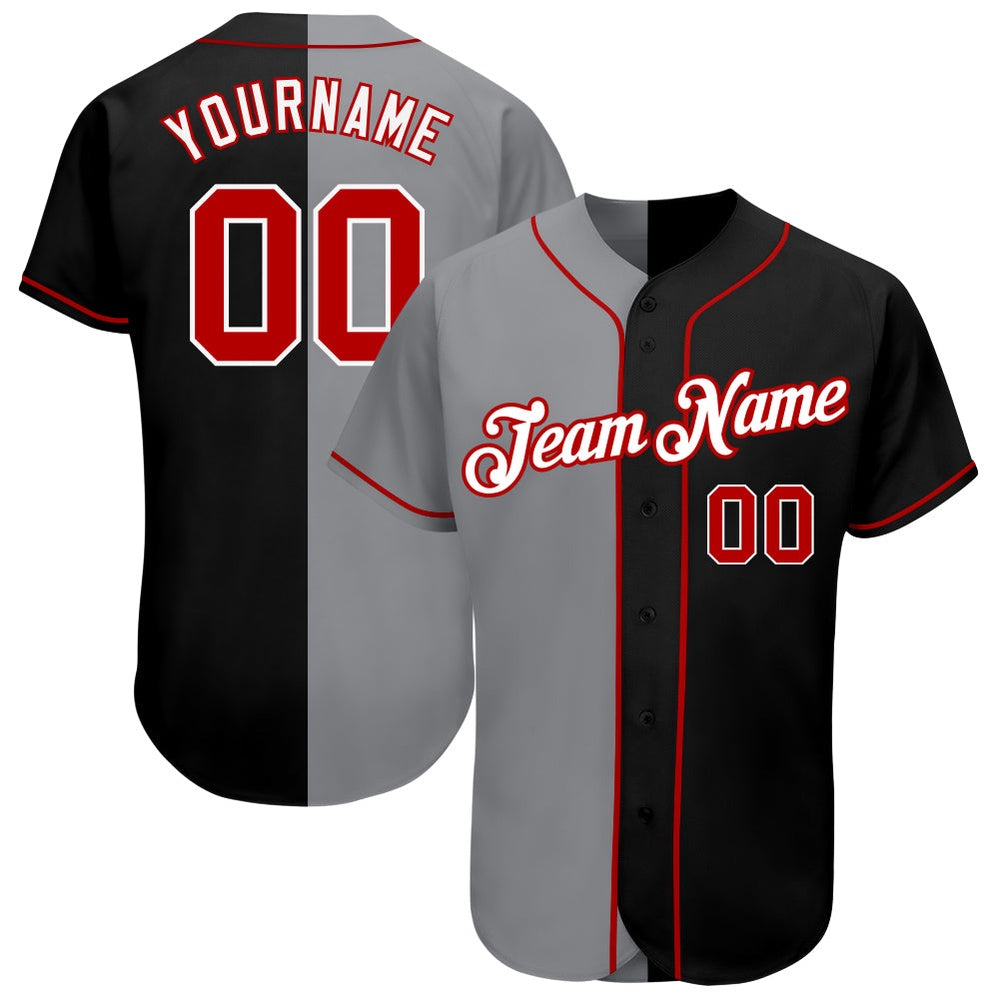 USA Baseball Jersey, Custom Black Red Gray Authentic Split Fashion Baseball Jersey, Team Jerseys Baseball