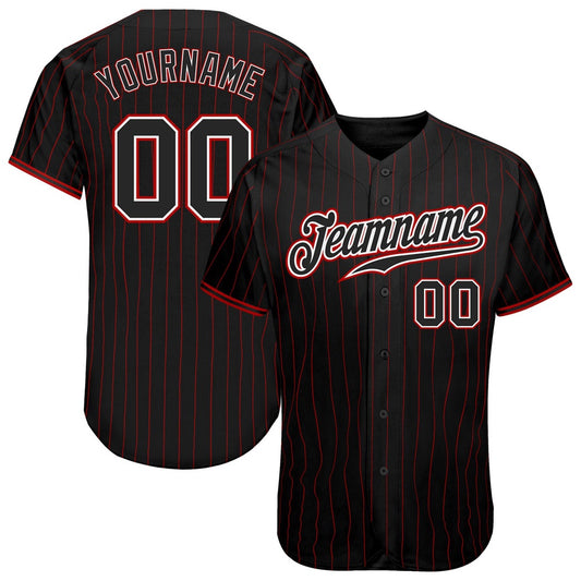 USA Baseball Jersey, Custom Black Red Pinstripe Black White Authentic Baseball Jersey, Team Jerseys Baseball