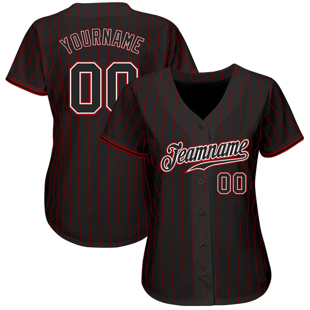 USA Baseball Jersey, Custom Black Red Pinstripe Black White Authentic Baseball Jersey, Team Jerseys Baseball