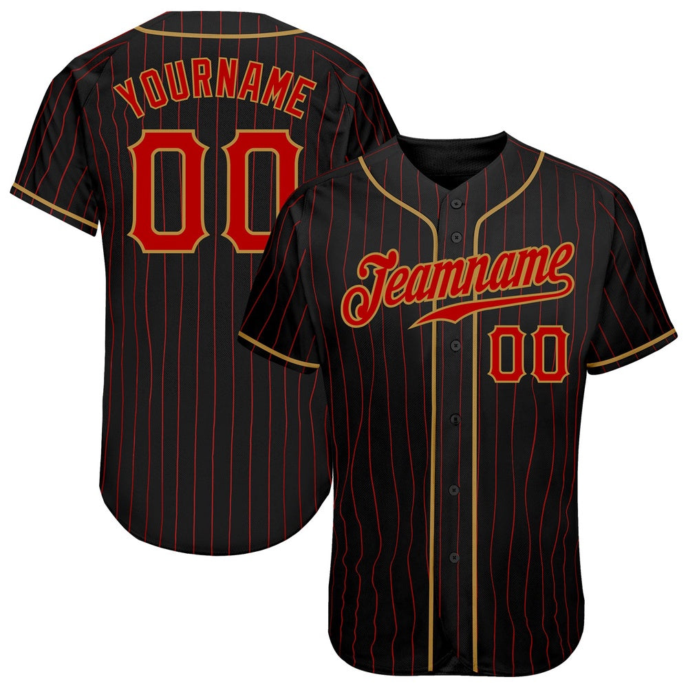 USA Baseball Jersey, Custom Black Red Pinstripe Red Old Gold Authentic Baseball Jersey, Team Jerseys Baseball