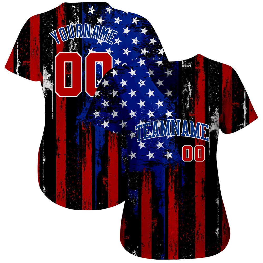USA Baseball Jersey, Custom Black Red Royal White 3D Distressed American Flag Authentic Baseball Jersey, Team Jerseys Baseball