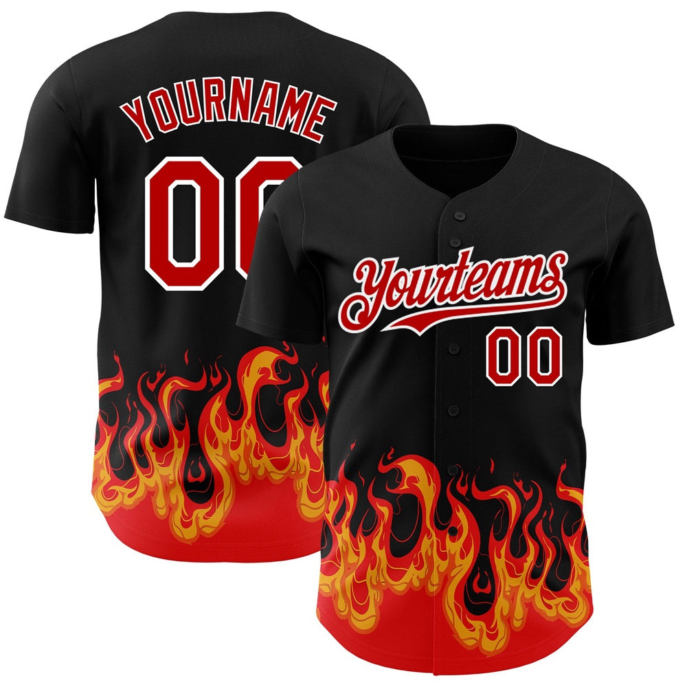 USA Baseball Jersey, Custom Black Red White 3D Pattern Design Flame Authentic Baseball Jersey, Team Jerseys Baseball