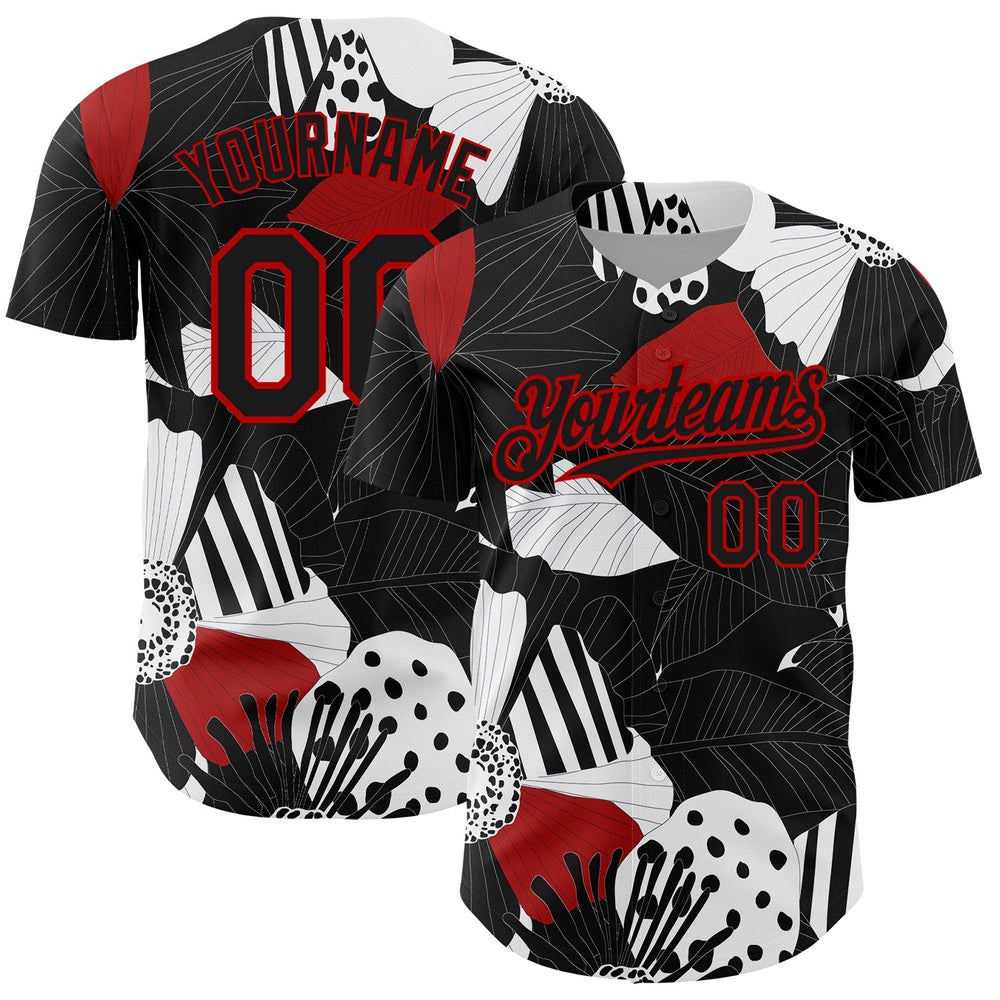 USA Baseball Jersey, Custom Black Red White 3D Pattern Design Flower Authentic Baseball Jersey, Team Jerseys Baseball