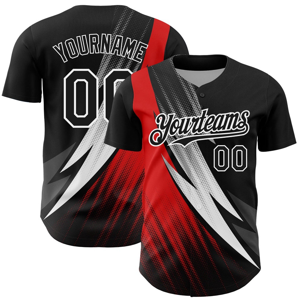 USA Baseball Jersey, Custom Black Red White 3D Pattern Design Geometric Shape Authentic Baseball Jersey, Team Jerseys Baseball