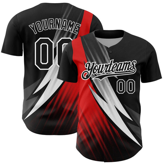 USA Baseball Jersey, Custom Black Red White 3D Pattern Design Geometric Shape Authentic Baseball Jersey, Team Jerseys Baseball
