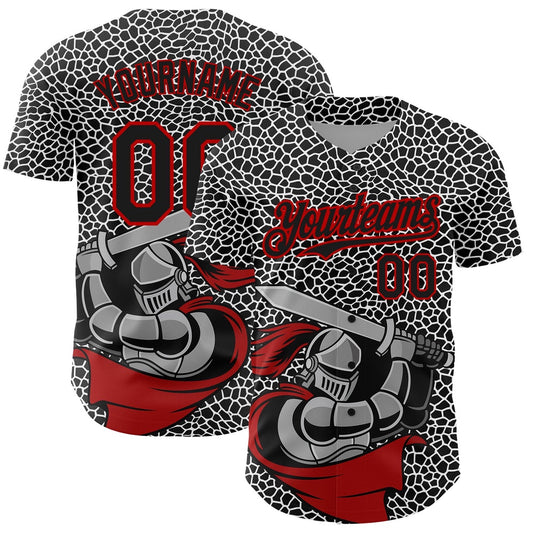 USA Baseball Jersey, Custom Black Red White 3D Pattern Design Knight Hero Art Authentic Baseball Jersey, Team Jerseys Baseball