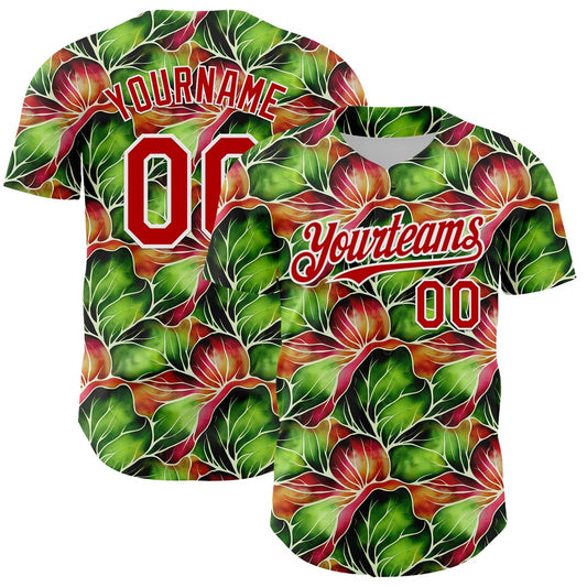 USA Baseball Jersey, Custom Black Red White 3D Pattern Design Tropical Plant Authentic Baseball Jersey, Team Jerseys Baseball